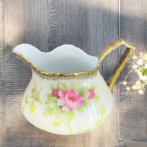 Vintage Prussia B Painted Porcelain Small Pitcher Carafe Jug Floral Pattern VTG - Picture 1 of 13